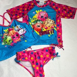 Shopkins girl’s youth three piece swimsuit set size 6